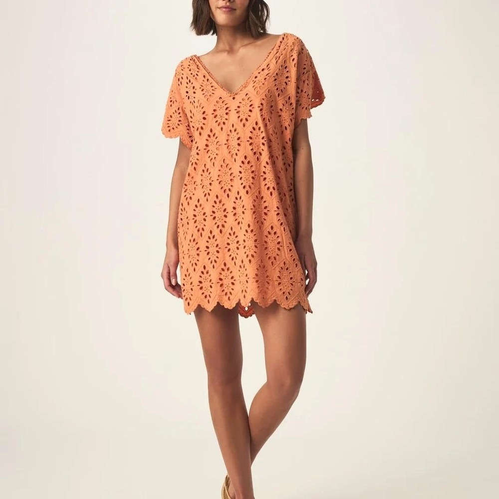 NWT Splendid Sandro Eyelet Dress XL Orange Tiger Boho Cottagecore Coastal Beach